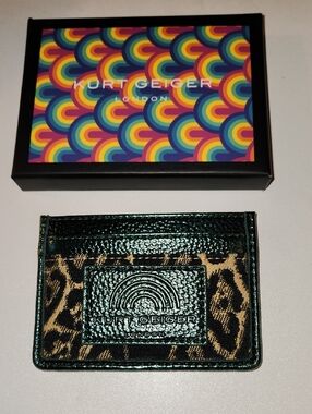 Kurt Geiger Metallic Green Leather & Leopard Cardholder